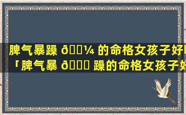 脾气暴躁 🐼 的命格女孩子好吗「脾气暴 🐕 躁的命格女孩子好吗知乎」